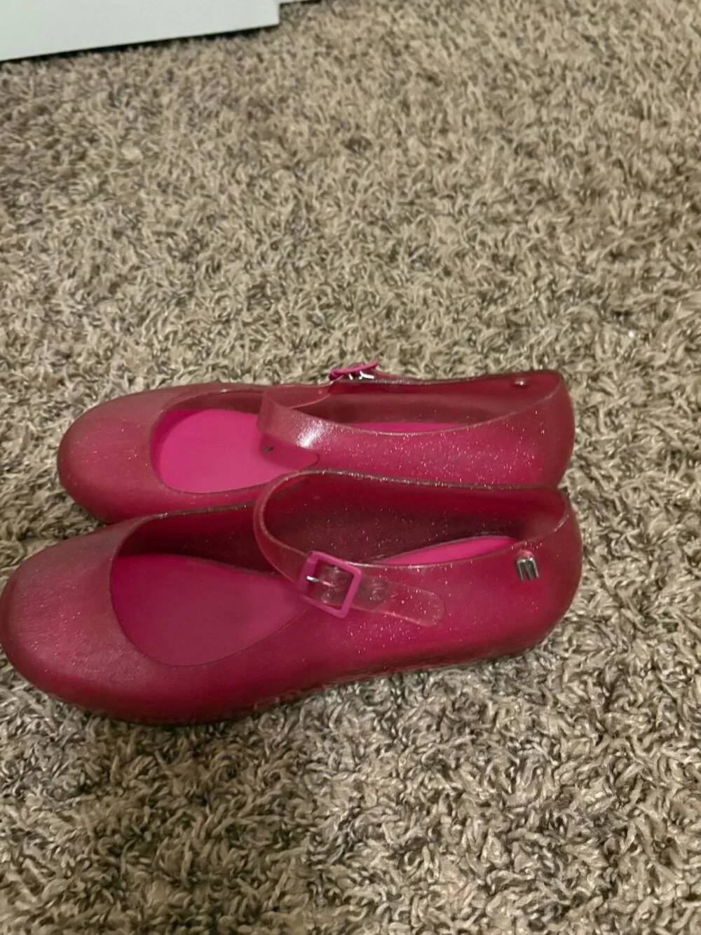 Mini Melissa Pink Jelly Mary Janes Girls Size 4 Sparkly Party Ankle Strap Buckle